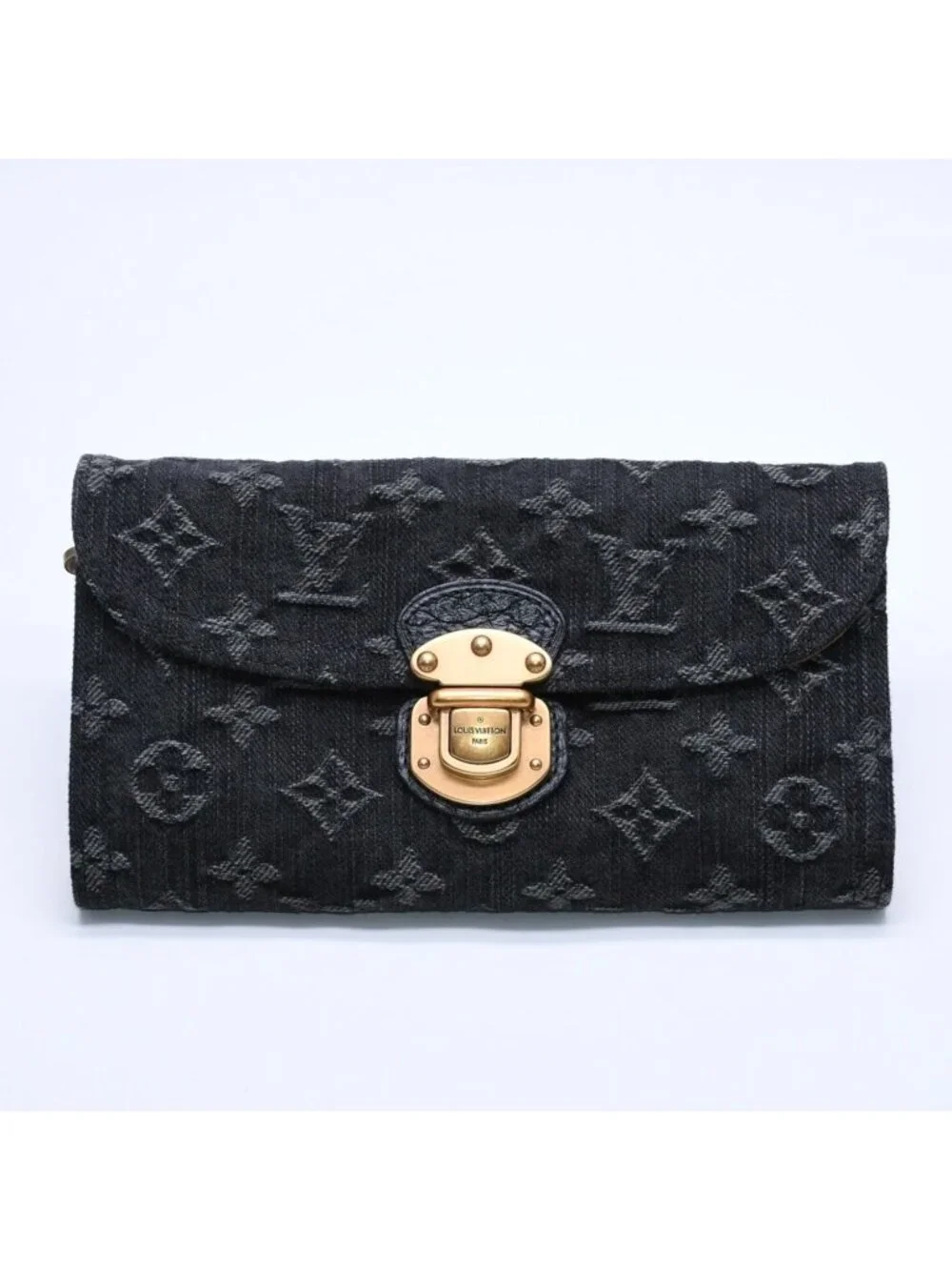 Louis Vuitton Monogram Denim Portefeuille Amelia Trifold Wallet Black Yellow